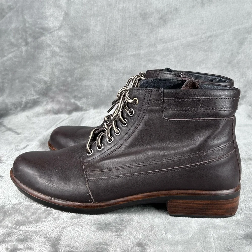Naot Ankle Boots Womens EU 41 US 9 Brown Leather Lace Up Side Zip Preppy Classic